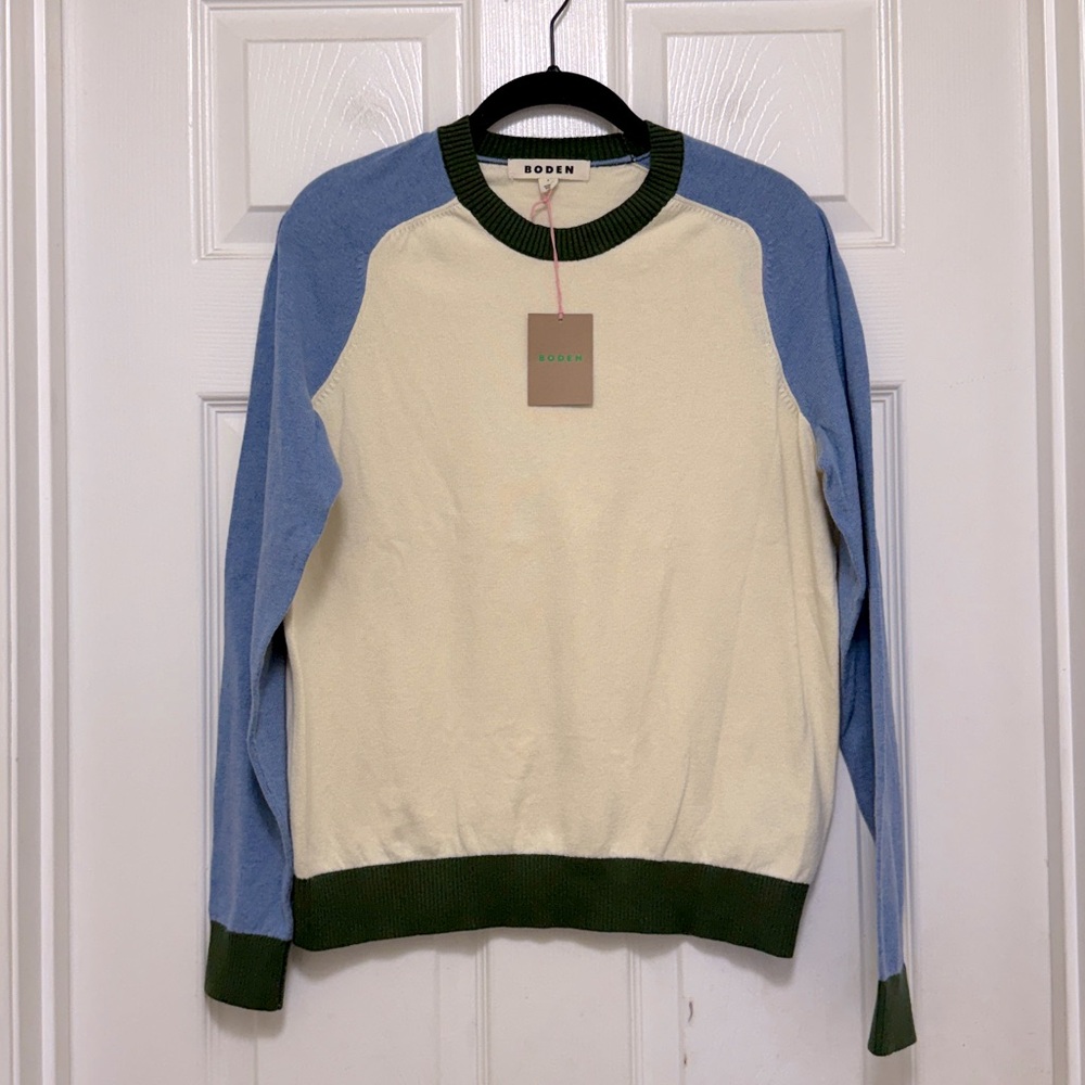 NWT Boden Meg Raglan Sleeve Sweater in Ivory, Blue and Green - Picture 7 of 10